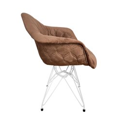 Kit 2 Poltronas Jantar Eames Eiffel Estofadas Caramelo Base Ferro Branco - 3