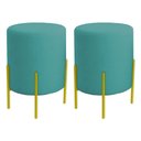 Ver imagem 1 de Kit 2 Puffs Orgânicos Veludo Thor com Pés de Ferro Dourado - 7 Decor Azul Turquesa