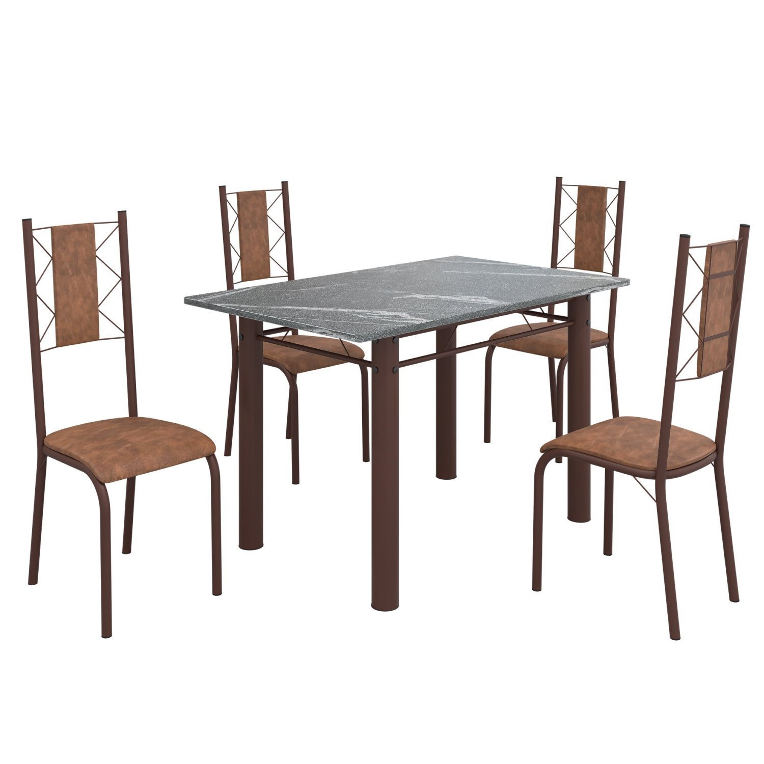 Conjunto Sala de Jantar Bahia Mesa Tubo 3" 120x75 Tampo Pedra Granito Topázio com 4 Cadeiras - 2