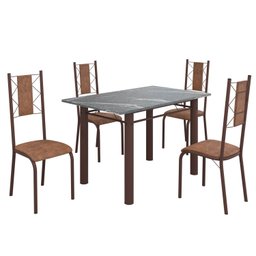 Conjunto Sala de Jantar Bahia Mesa Tubo 3" 120x75 Tampo Pedra Granito Topázio com 4 Cadeiras - 2