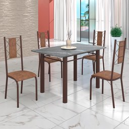 Conjunto Sala de Jantar Bahia Mesa Tubo 3" 120x75 Tampo Pedra Granito Topázio com 4 Cadeiras - 1