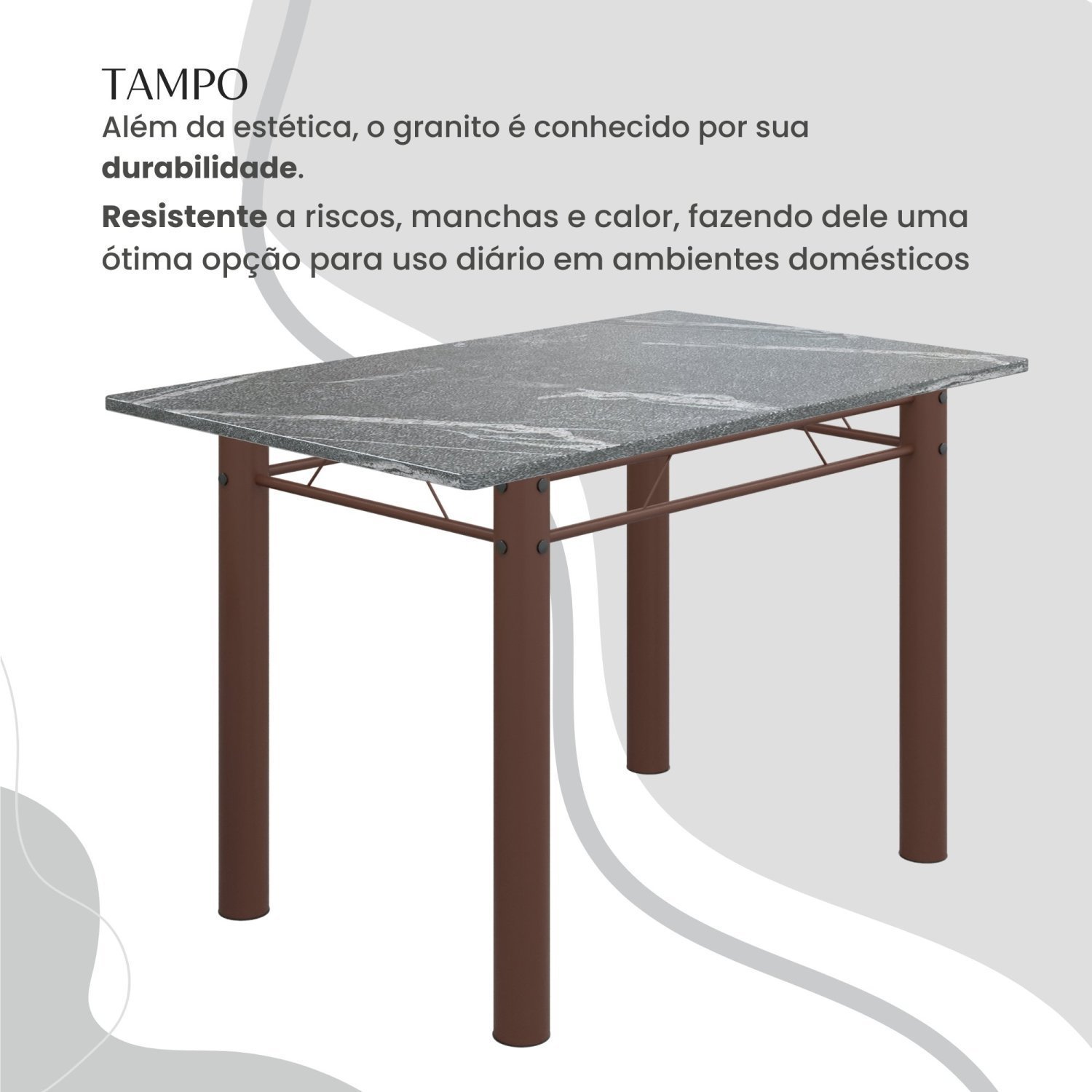 Conjunto Sala de Jantar Bahia Mesa Tubo 3" 120x75 Tampo Pedra Granito Topázio com 4 Cadeiras - 4