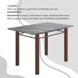 Conjunto Sala de Jantar Bahia Mesa Tubo 3" 120x75 Tampo Pedra Granito Topázio com 4 Cadeiras - 4