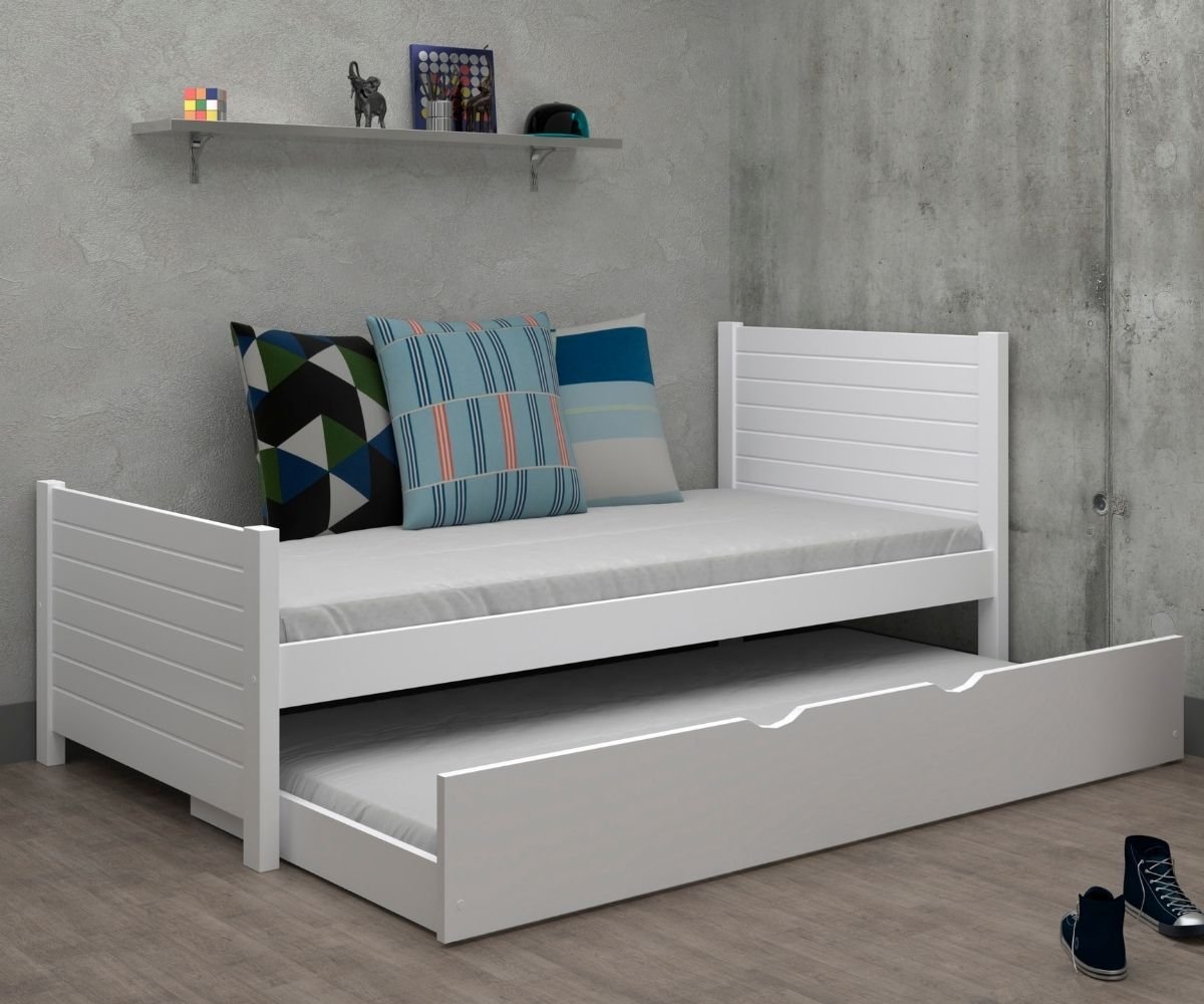 Cama de Madeira Maciça e Mdf Solteiro Garden Totalità com Cama Auxiliar Branco