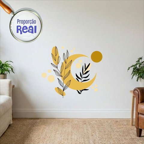 Adesivo Floral Boho Amarelo Estilo Nórdico 80x68 Minimalista Mod.05