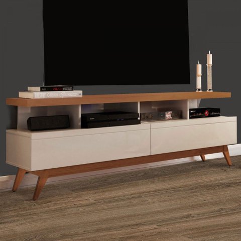 Rack para Tv até 60 Polegadas Hera 2 Gavetas Off White/freijo - Pnr Móveis