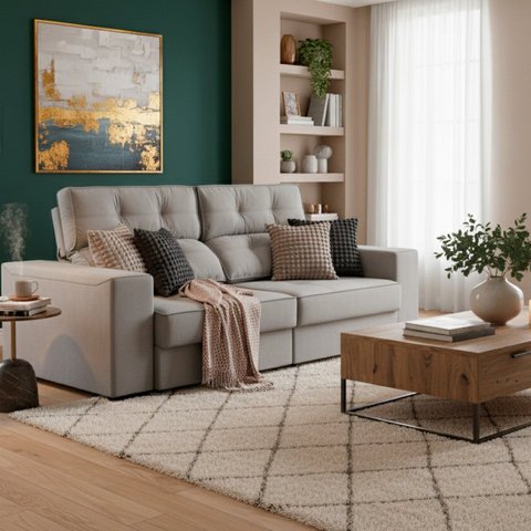 Sofá 3 Lugares Retrátil e Reclinável 218cm para Sala de Estar Eros Cinza Medio