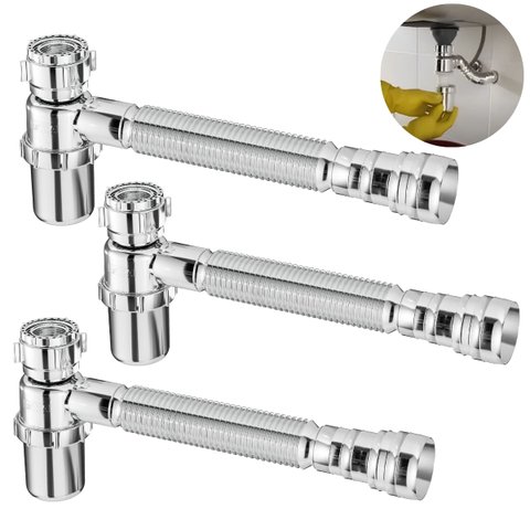 Sifão Sanfonado com Copo 49cm Cromado | Astra | Kit C/ 3 Un