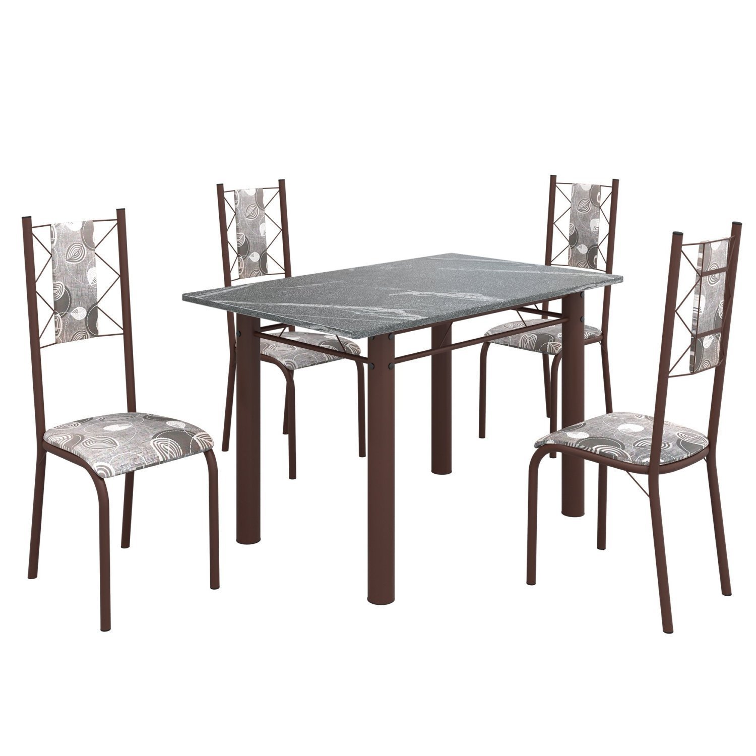 Conjunto Sala de Jantar Bahia Mesa Tubo 120x75cm Tampo Pedra Granito Topázio com 4 Cadeiras - 2