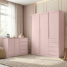Quarto Infantil Guarda-Roupa 3 Portas e Cômoda 4 Gavetas Pérola Rosê - 1
