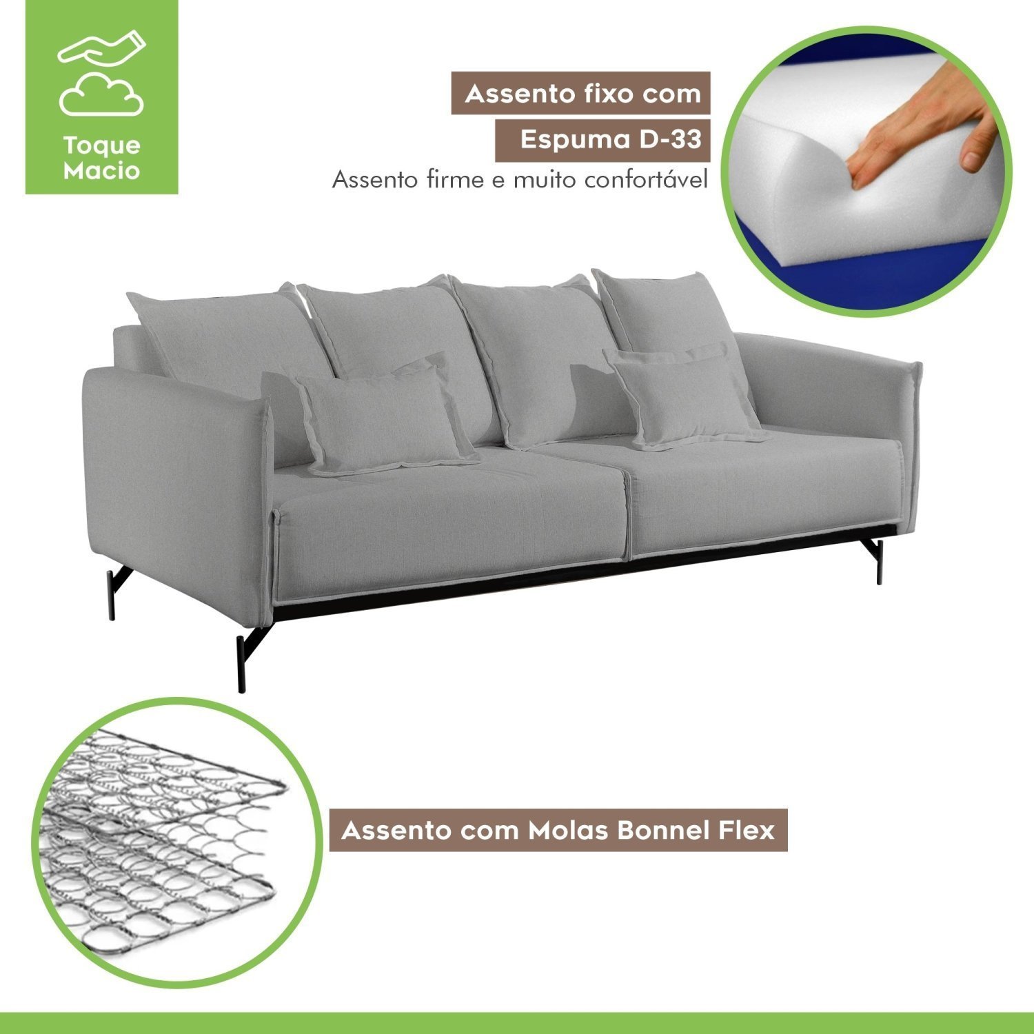 Sofá Living com Almofadas Solta Mm Top 160cm Ácacia - 6