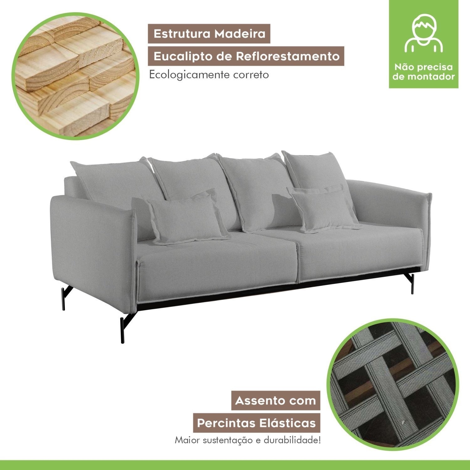Sofá Living com Almofadas Solta Mm Top 160cm Ácacia - 5