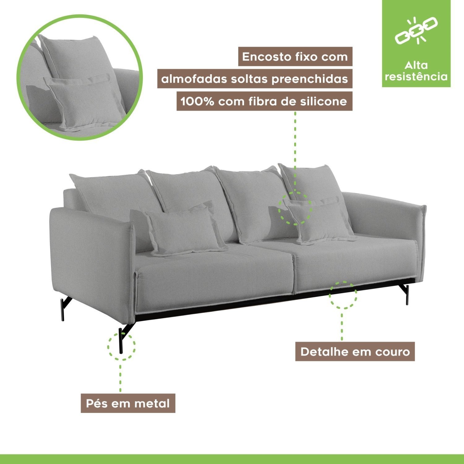 Sofá Living com Almofadas Solta Mm Top 160cm Ácacia - 7