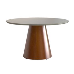 Mesa de Jantar Redonda para 4 Lugares 120cm Liz Base Cone Amadeirado Tampo Vidro Off White Ccs - 1