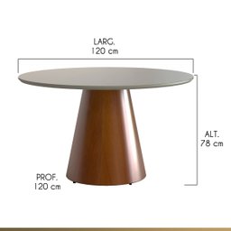 Mesa de Jantar Redonda para 4 Lugares 120cm Liz Base Cone Amadeirado Tampo Vidro Off White Ccs - 3