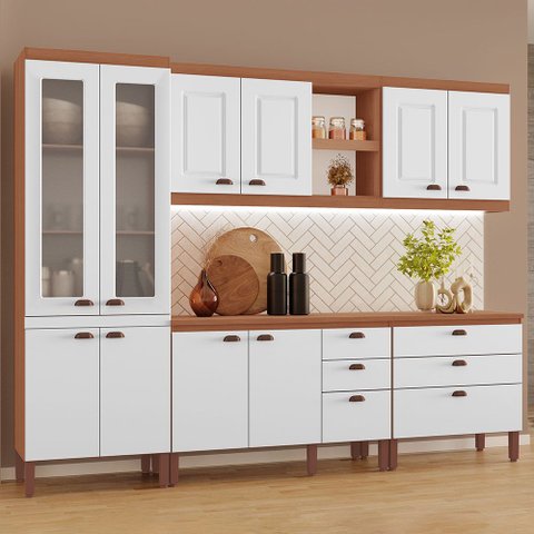 Cozinha Completa Modulada Jessica 100% MDF com 2 Balcões Independentes 10 Portas e 6 Gavetas Tuboarte