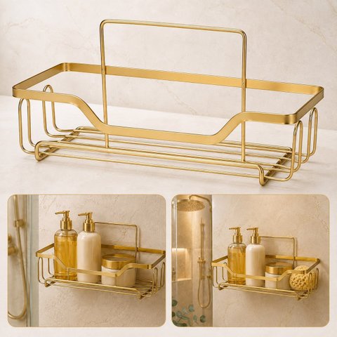 Suporte para Shampoo Dourado Escovado Metal Adesivo Goldenx