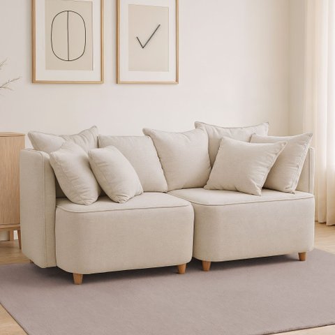 Sofá 2 Lugares Bipartido 180cm Boucle Bege  