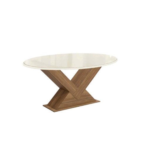 Mesa de Sala Jantar Amora C/tampo Madeirado C/ Vidro 105x180cm Nogueira/off White/vidro Off White -