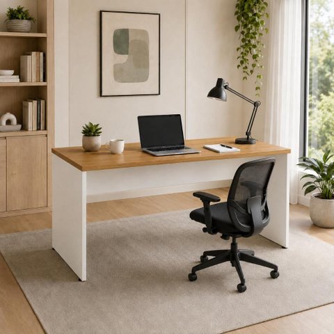 Escrivaninha Pés Painel 1,80 m X 0,60 m Escritório e Home Office 100% MDF F5 Office Cor:Freijó