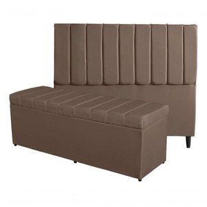Kit de Quarto Roma Cabeceira de Cama Box e Calçadeira Baú King 195 Cm Suede Marrom Eli Móveis e