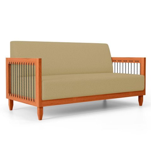 Sofá Varanda Samoa Madeira Maciça 02 Lugares com Cordas Náutica Linho Dourado - Desk Design