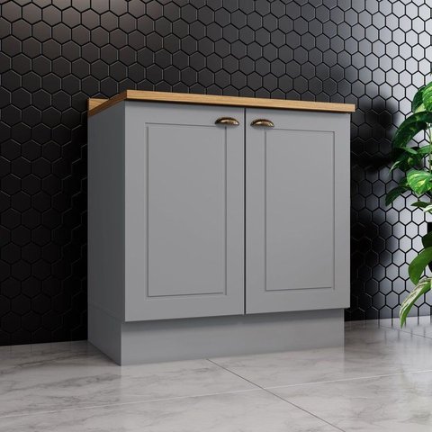 Balcão para Cozinha 2 Portas 80cm com Tampo Emily Espresso Móveis Cinza/Nature