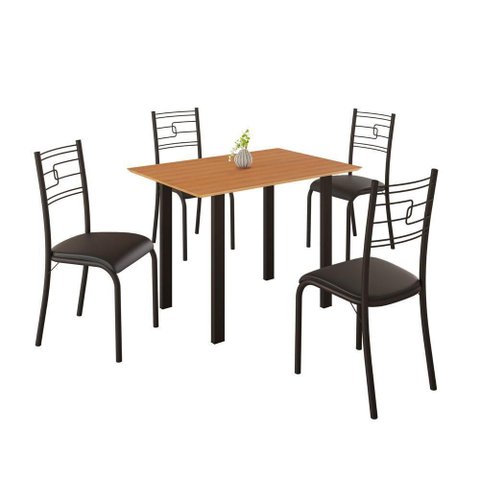 Conjunto Sala de Jantar Mila 4 Cadeiras Ella Preto Liso