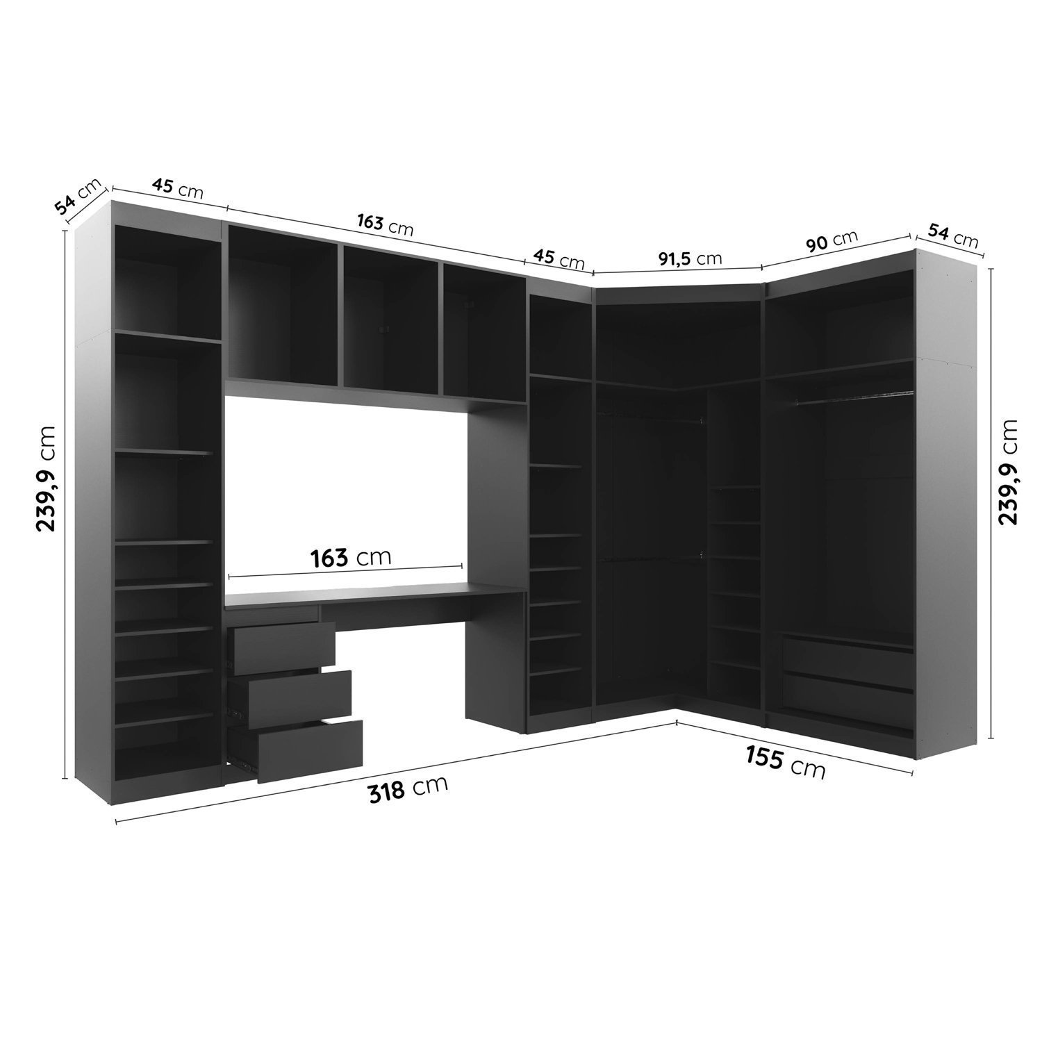 Guarda Roupa Modulado de Canto 9 Portas 5 Peças com Escrivaninha Hera CabeCasa MadeiraMadeira - 5