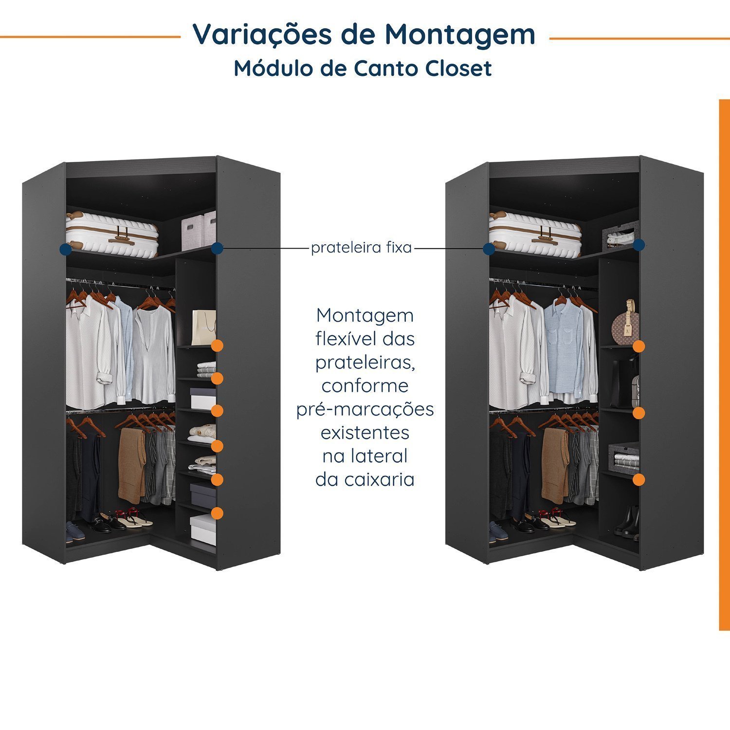 Guarda Roupa Modulado de Canto 9 Portas 5 Peças com Escrivaninha Hera CabeCasa MadeiraMadeira - 11