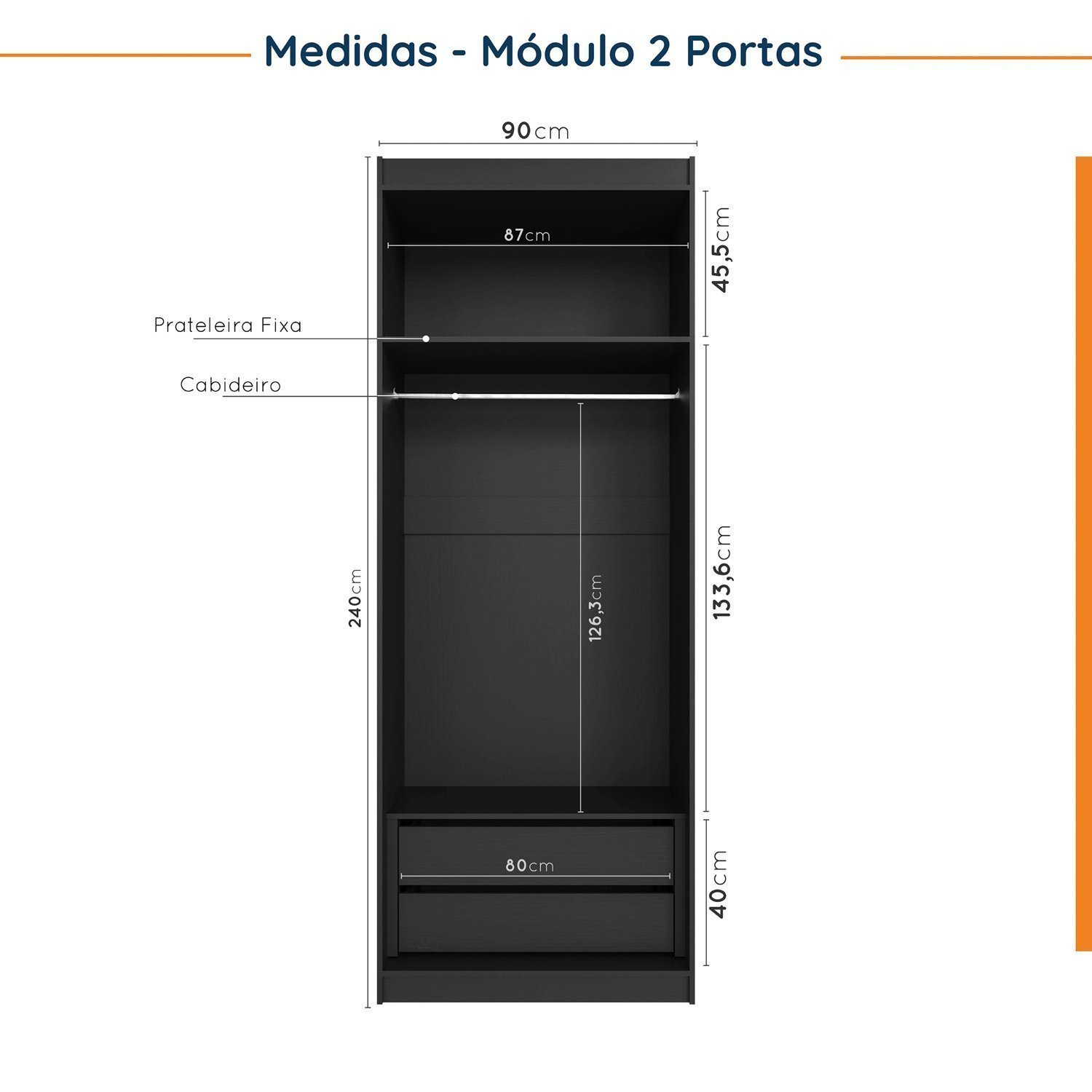 Guarda Roupa Modulado de Canto 9 Portas 5 Peças com Escrivaninha Hera CabeCasa MadeiraMadeira - 10