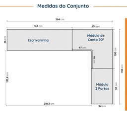 Guarda Roupa Modulado 4 Portas 3 Peças com Escrivaninha Hera CabeCasa MadeiraMadeira - 4