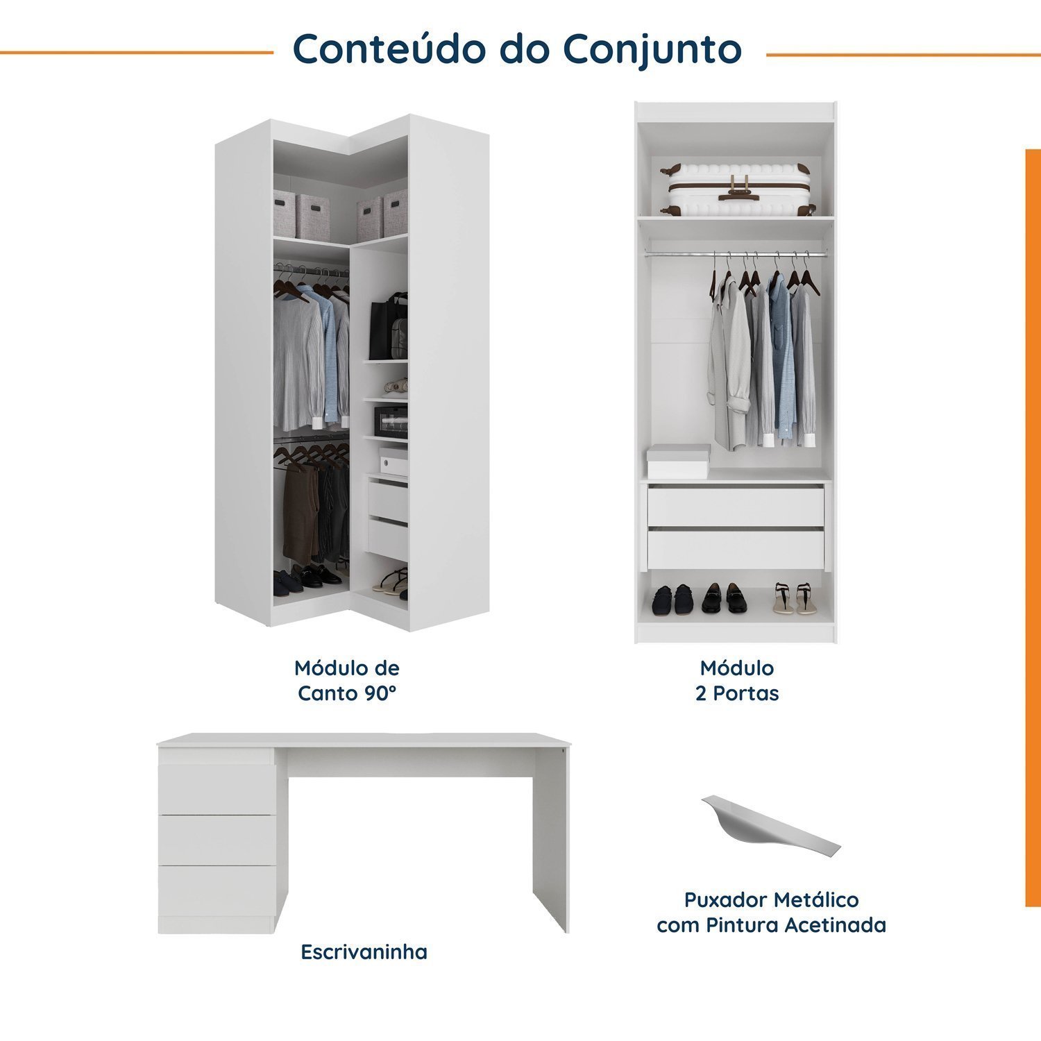 Guarda Roupa Modulado 4 Portas 3 Peças com Escrivaninha Hera CabeCasa MadeiraMadeira - 3