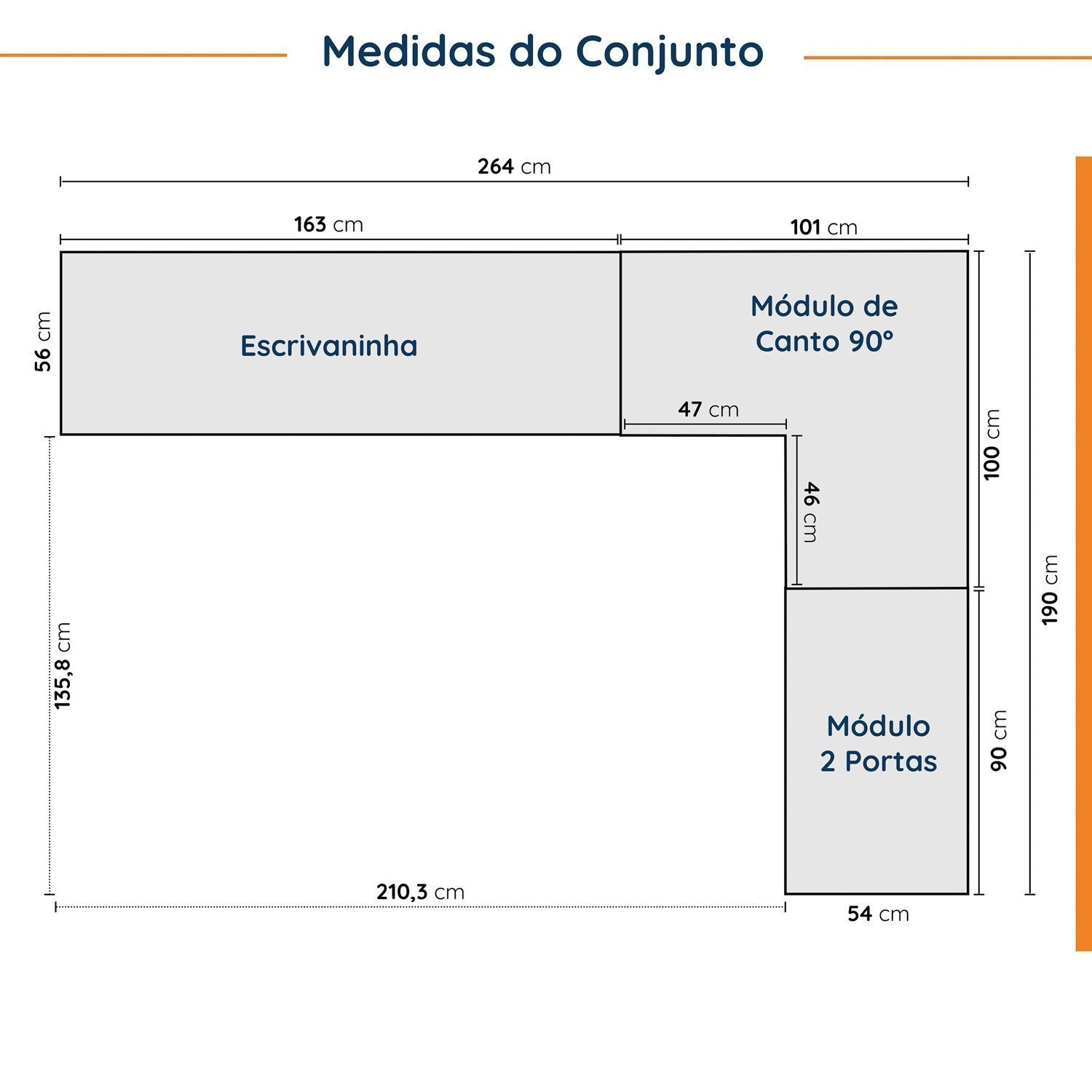 Guarda Roupa Modulado 4 Portas 3 Peças com Escrivaninha Hera CabeCasa MadeiraMadeira - 4