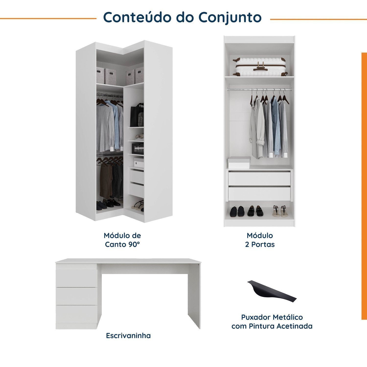 Guarda Roupa Modulado 4 Portas 3 Peças com Escrivaninha Hera CabeCasa MadeiraMadeira - 3