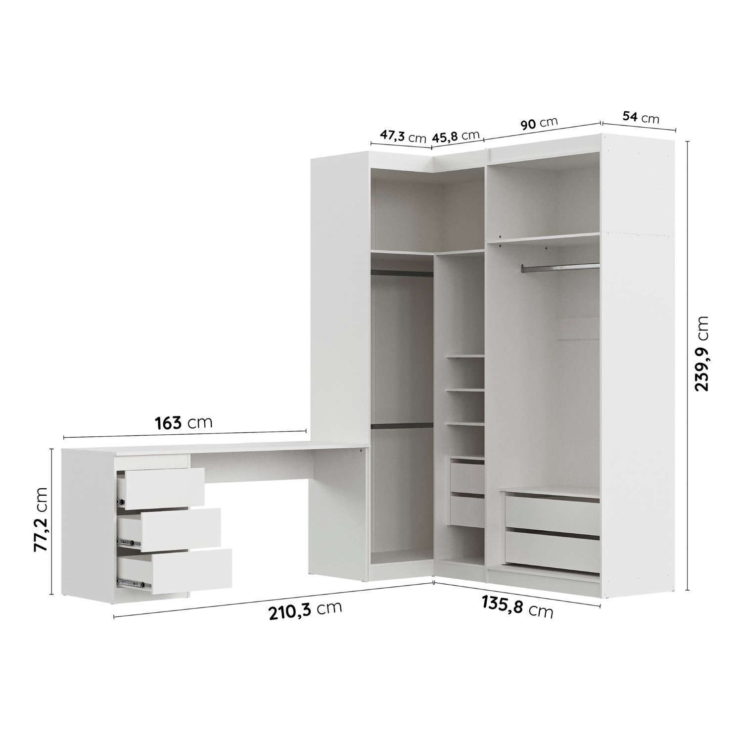 Guarda Roupa Modulado 4 Portas 3 Peças com Escrivaninha Hera CabeCasa MadeiraMadeira - 5