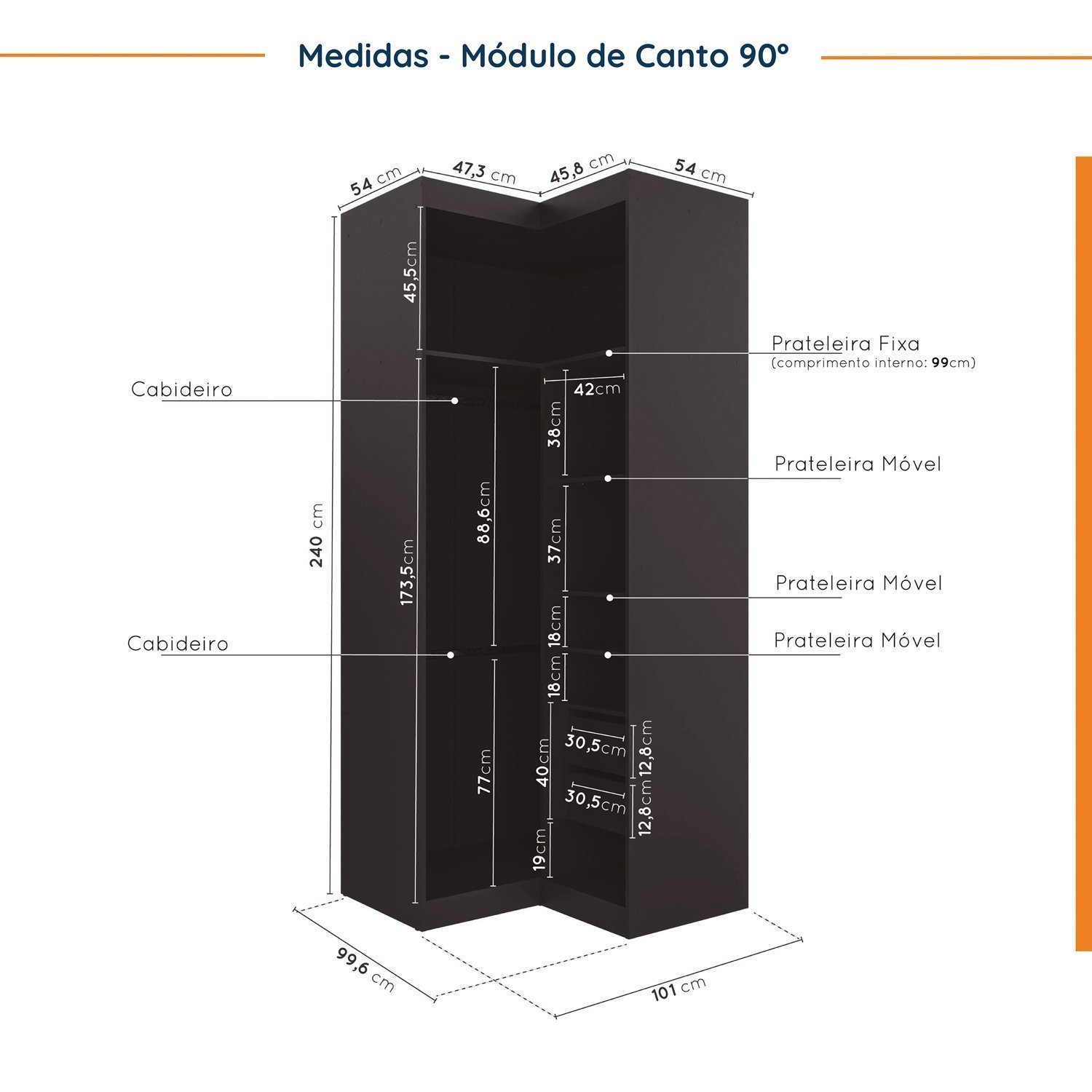 Guarda Roupa Modulado 4 Portas 3 Peças com Escrivaninha Hera CabeCasa MadeiraMadeira - 11