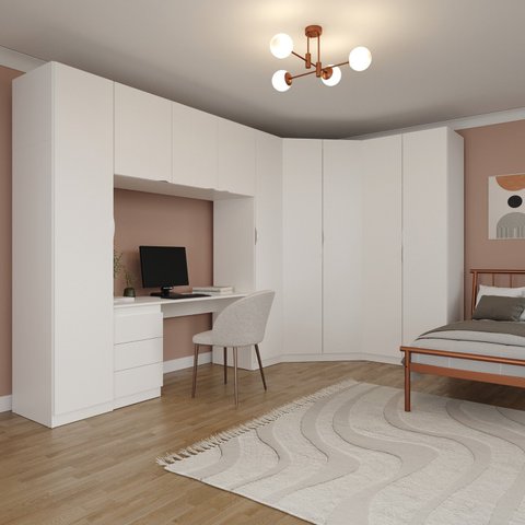 Guarda Roupa Modulado de Canto 9 Portas 5 Peças com Escrivaninha Hera CabeCasa MadeiraOriginals