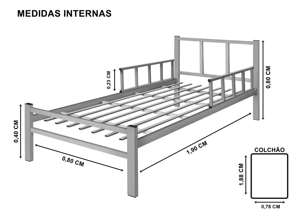 Ver imagem 3 de Cama Solteiro Reforçada em Aço com Colchão D20 Cinza