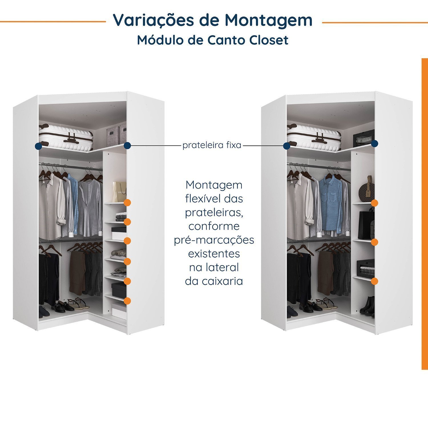 Guarda Roupa Modulado de Canto 9 Portas 5 Peças com Escrivaninha Hera CabeCasa MadeiraMadeira - 11