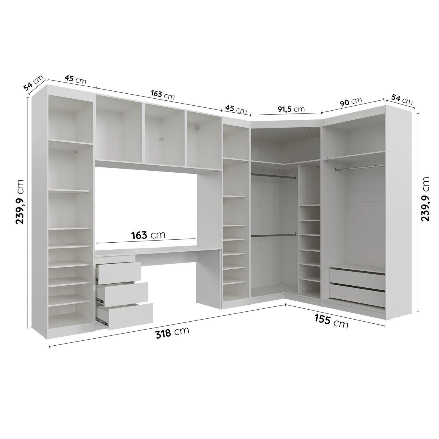 Guarda Roupa Modulado de Canto 9 Portas 5 Peças com Escrivaninha Hera CabeCasa MadeiraMadeira - 5