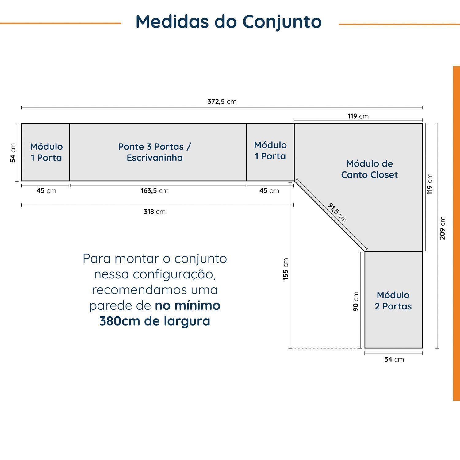 Guarda Roupa Modulado de Canto 9 Portas 5 Peças com Escrivaninha Hera CabeCasa MadeiraMadeira - 4