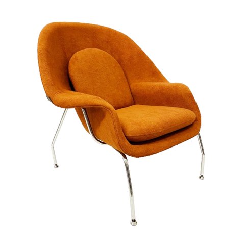 Poltrona para Sala de Estar ou Amamentação Womb Chair Tecido Boucle Bege Terracota Poltronas do Sul
