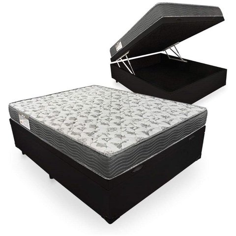 Cama Box Baú Casal Preto Colchão Iso 100 D33 - Ortobom