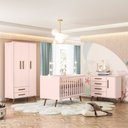 Ver imagem 1 de Jogo Quarto Infantil Q Encanto Retrô 3 Peças Berço Cômoda Guarda Roupa Qmovi