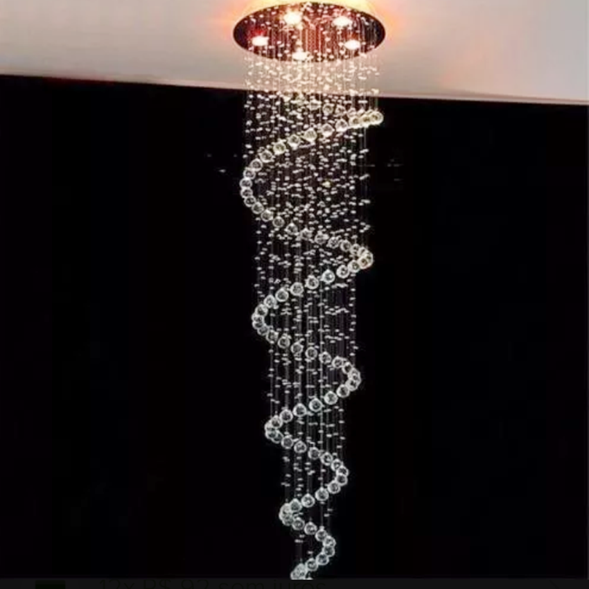 Lustre De Cristais No Modelo De Espiral, Para Shopping, Com 2,80 Metros De Altura, Base De Inox 30Cm - 3