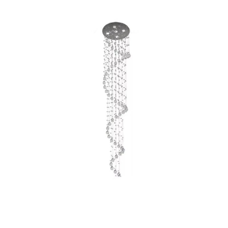 Lustre De Cristais No Modelo De Espiral, Para Shopping, Com 2,80 Metros De Altura, Base De Inox 30Cm - 1