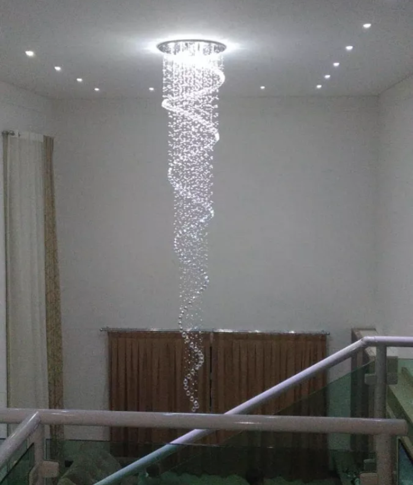 Lustre De Cristais No Modelo De Espiral, Para Shopping, Com 2,80 Metros De Altura, Base De Inox 30Cm - 2