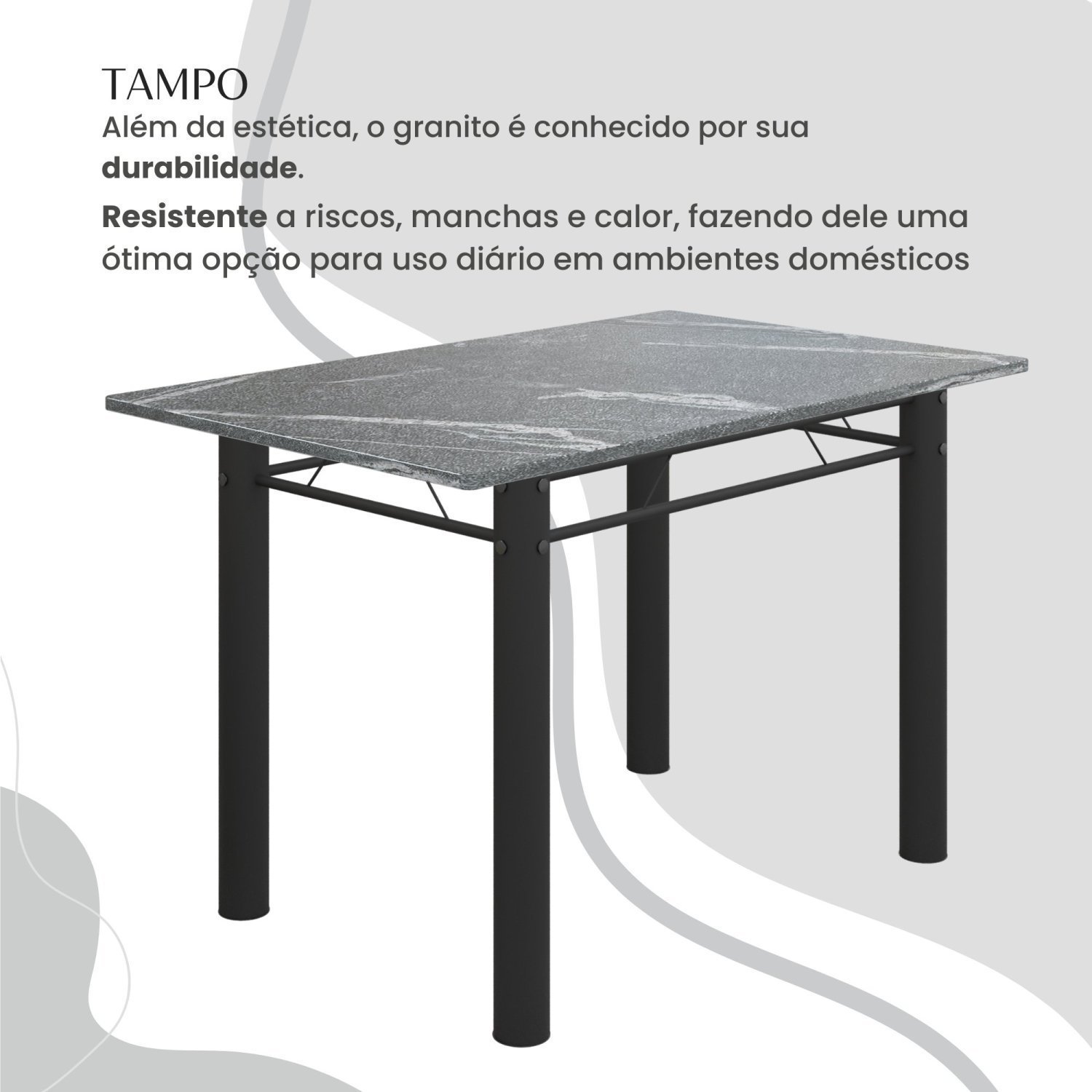 Conjunto Sala de Jantar Bahia Mesa Tubo 120x75cm Tampo Pedra Granito Topázio com 4 Cadeiras - 4
