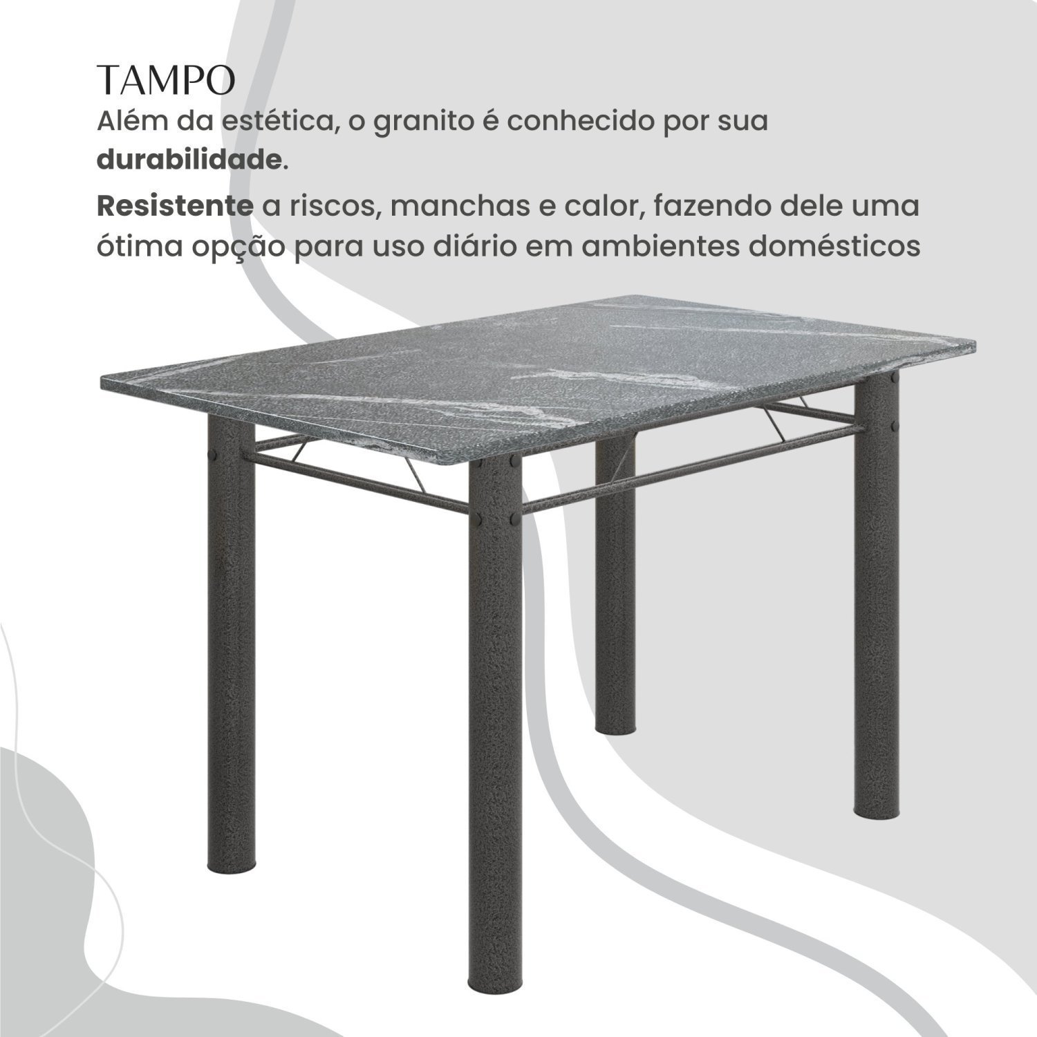 Conjunto Sala de Jantar Bahia Mesa Tubo 120x75cm Tampo Pedra Granito Topázio com 4 Cadeiras - 4